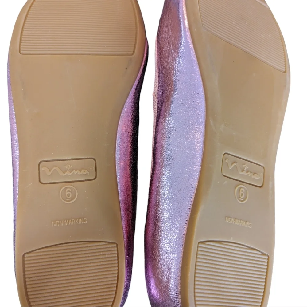 NEW /Nina Kids Kendalla Ballet Flat Light Pink Crackled Metallic Big Kid..Size 6